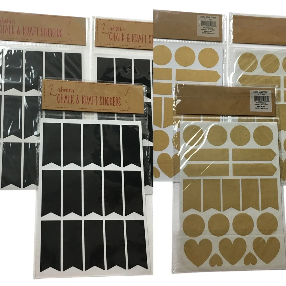 Chalk & Kraft Stickers 6 Sheets 111 Total Banner Heart Circle Bookmark Labels